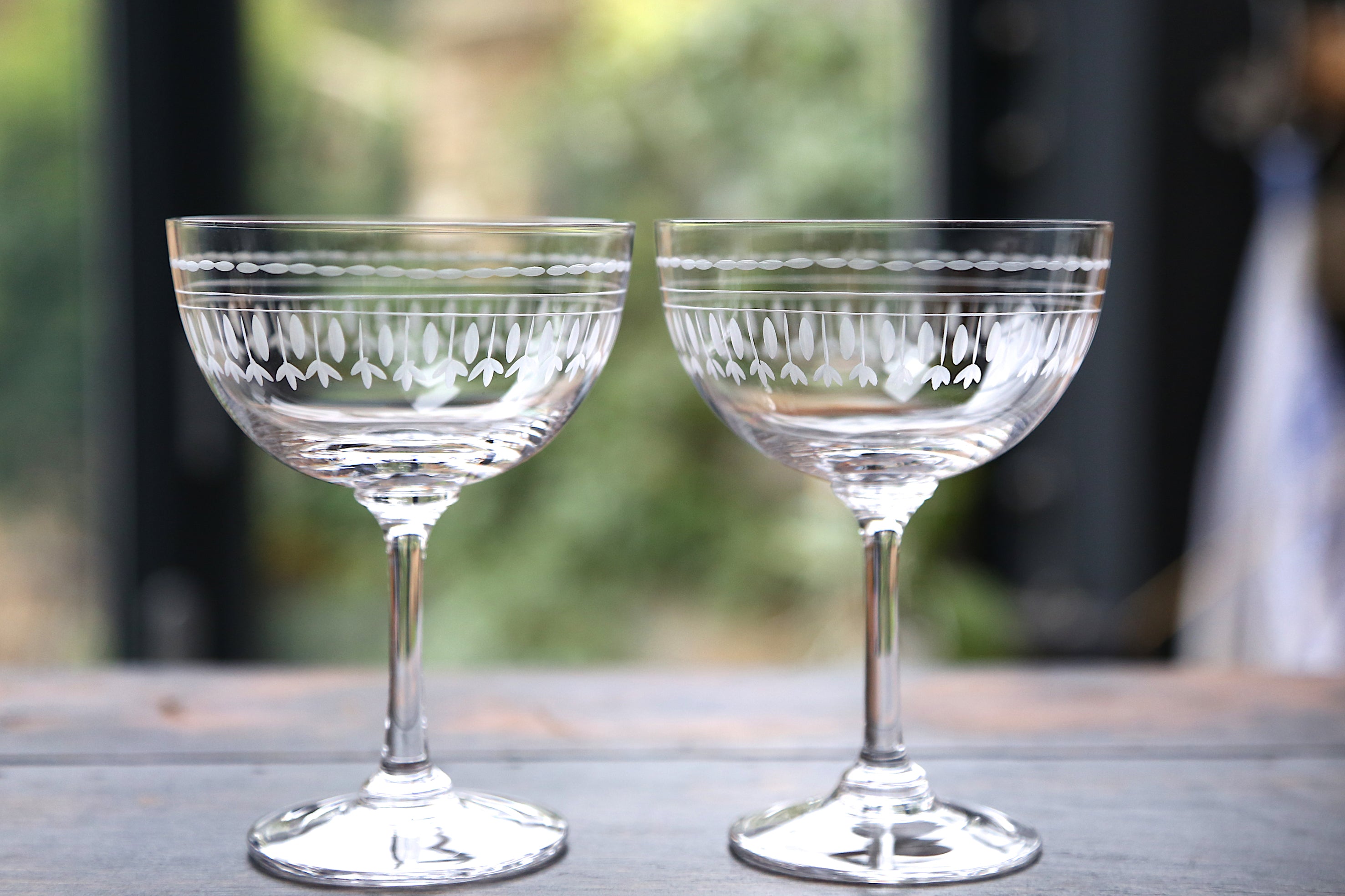 Large Crystal Champagne Saucers with Ovals Design
