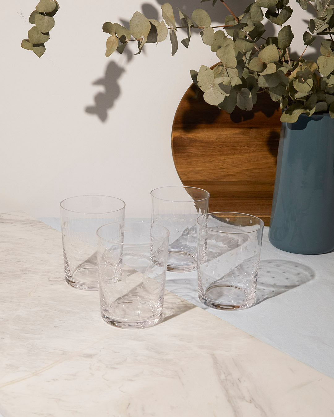 A Set of Four Crystal Large Tumblers with Fern Design