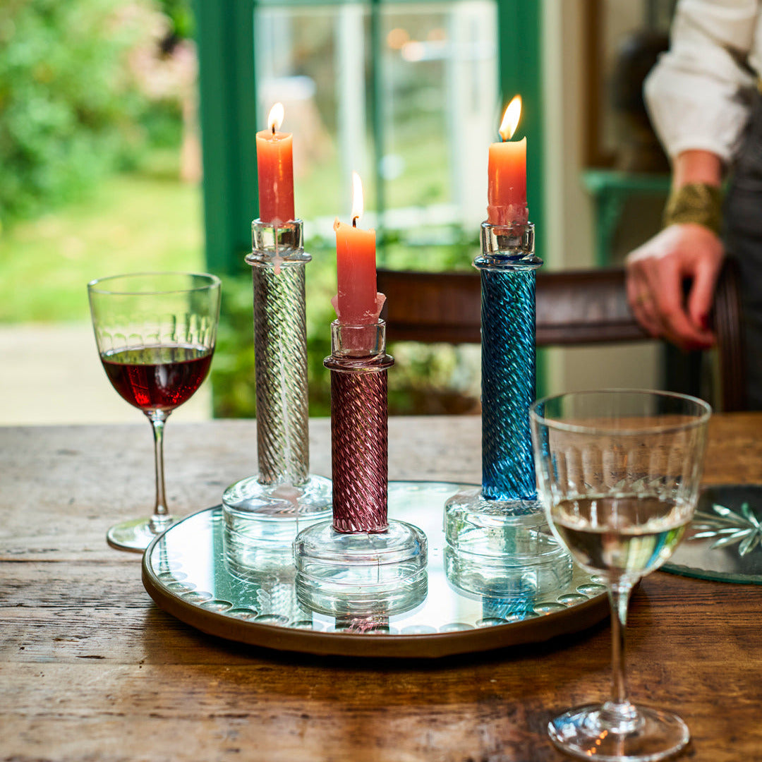 A Clear Twisted Doric Candlestick