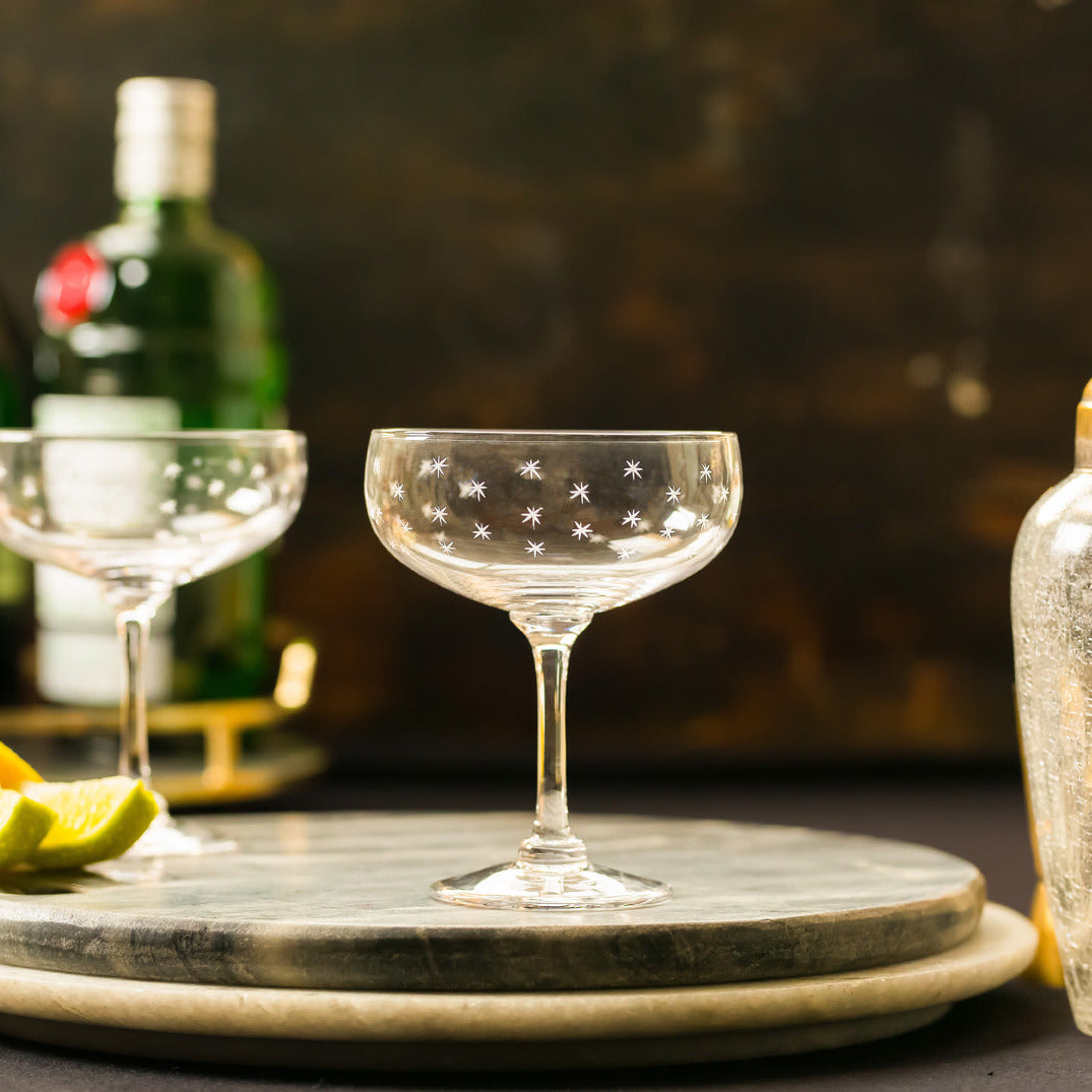 A Pair of Crystal Cocktail Glasses with Stars Design