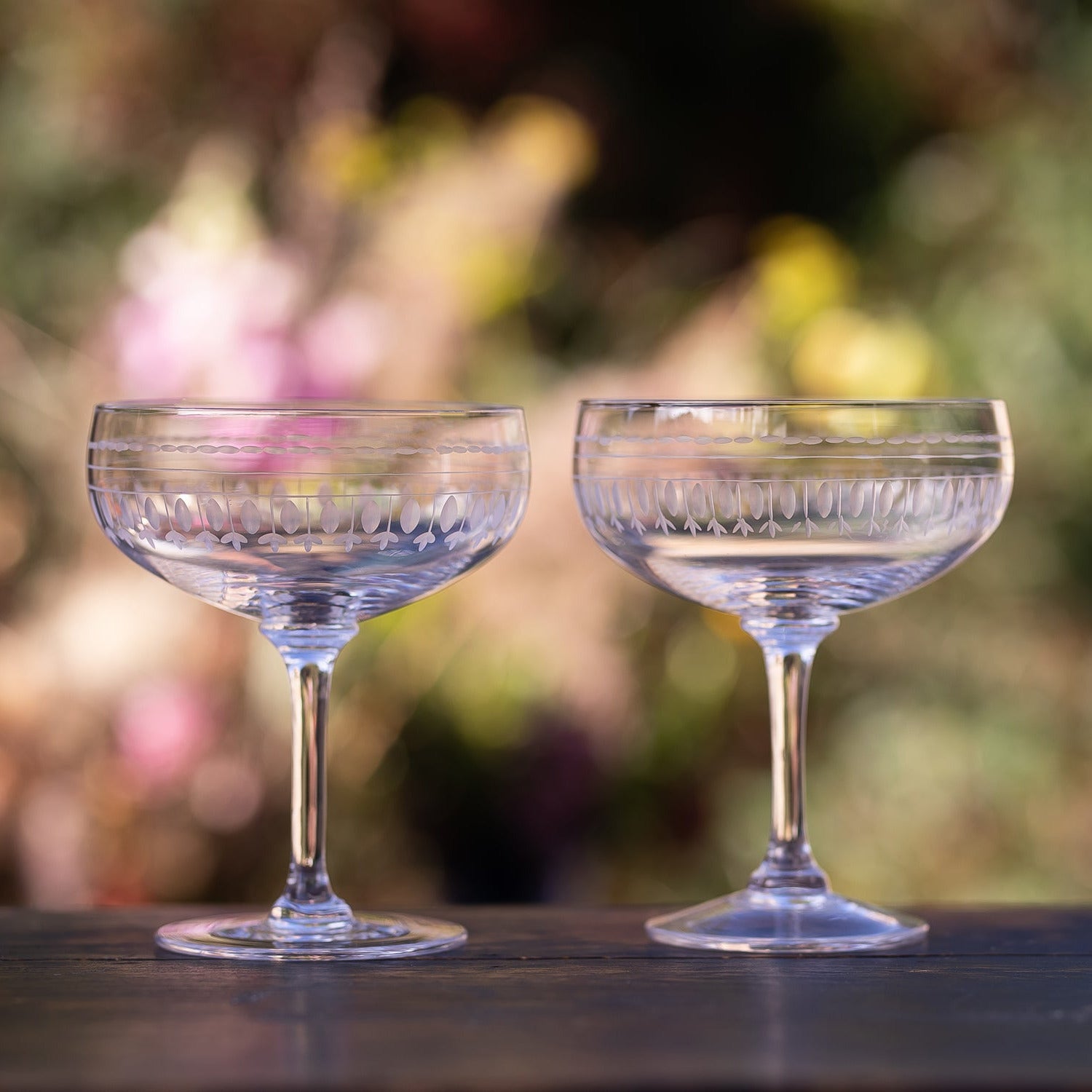 A Pair of Crystal Cocktail Glasses with Ovals Design
