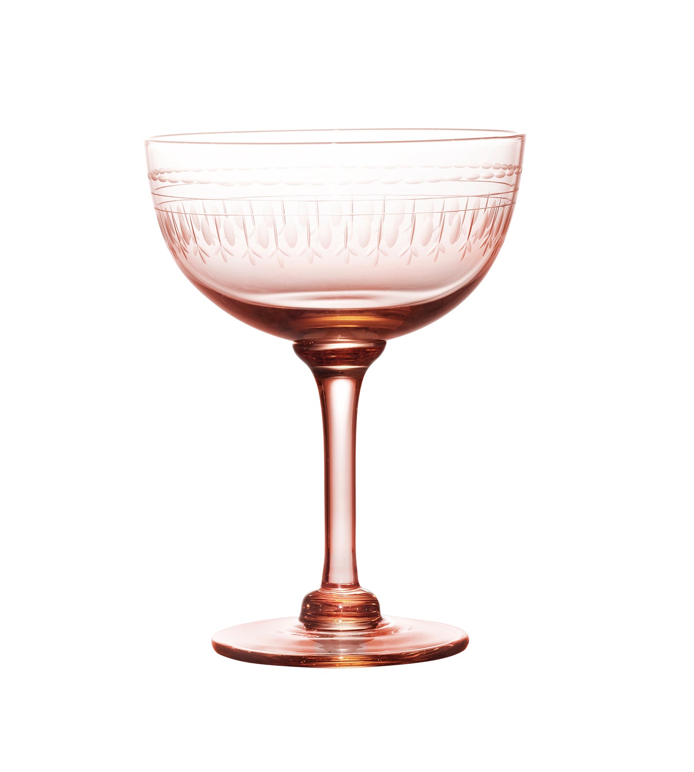 a set of four rose champagne saucers with ovals design