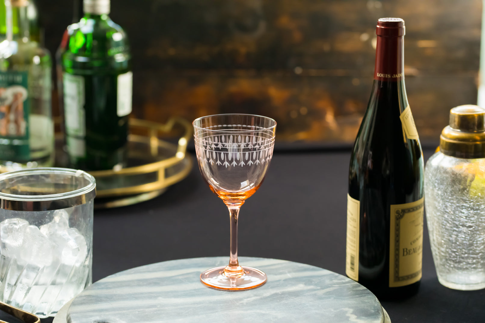four rose crystal wine glasses with ovals design