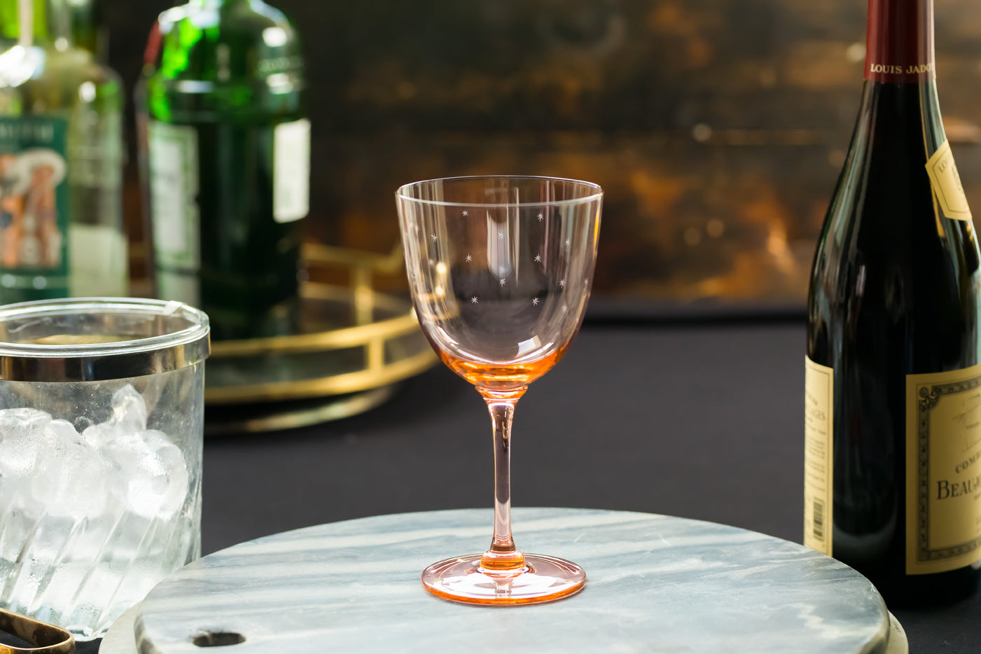 four rose crystal wine glasses with stars design