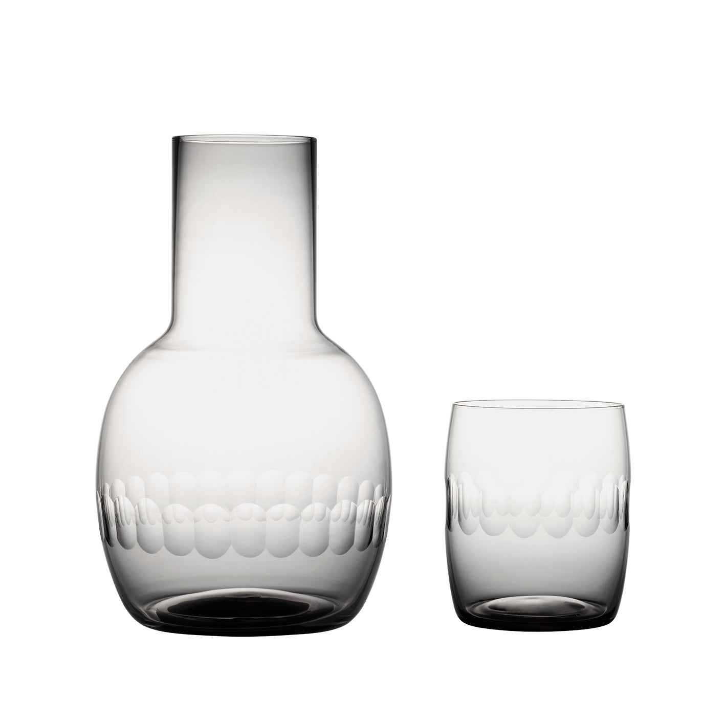 A smoky crystal carafe set with lens design