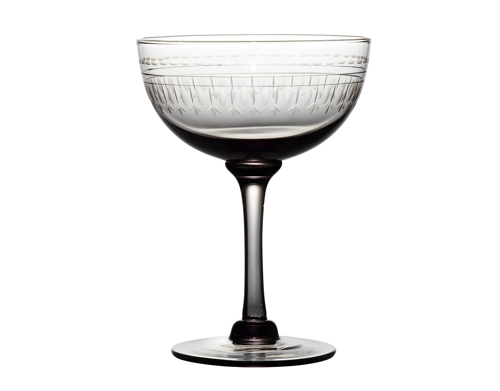 four smoky crystal champagne saucers with ovals design
