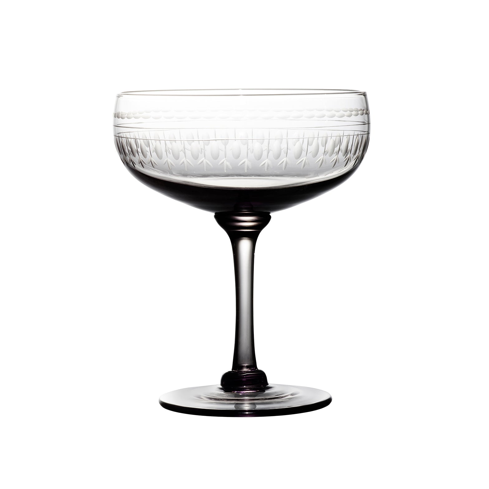 four smoky crystal cocktail glasses with ovals design