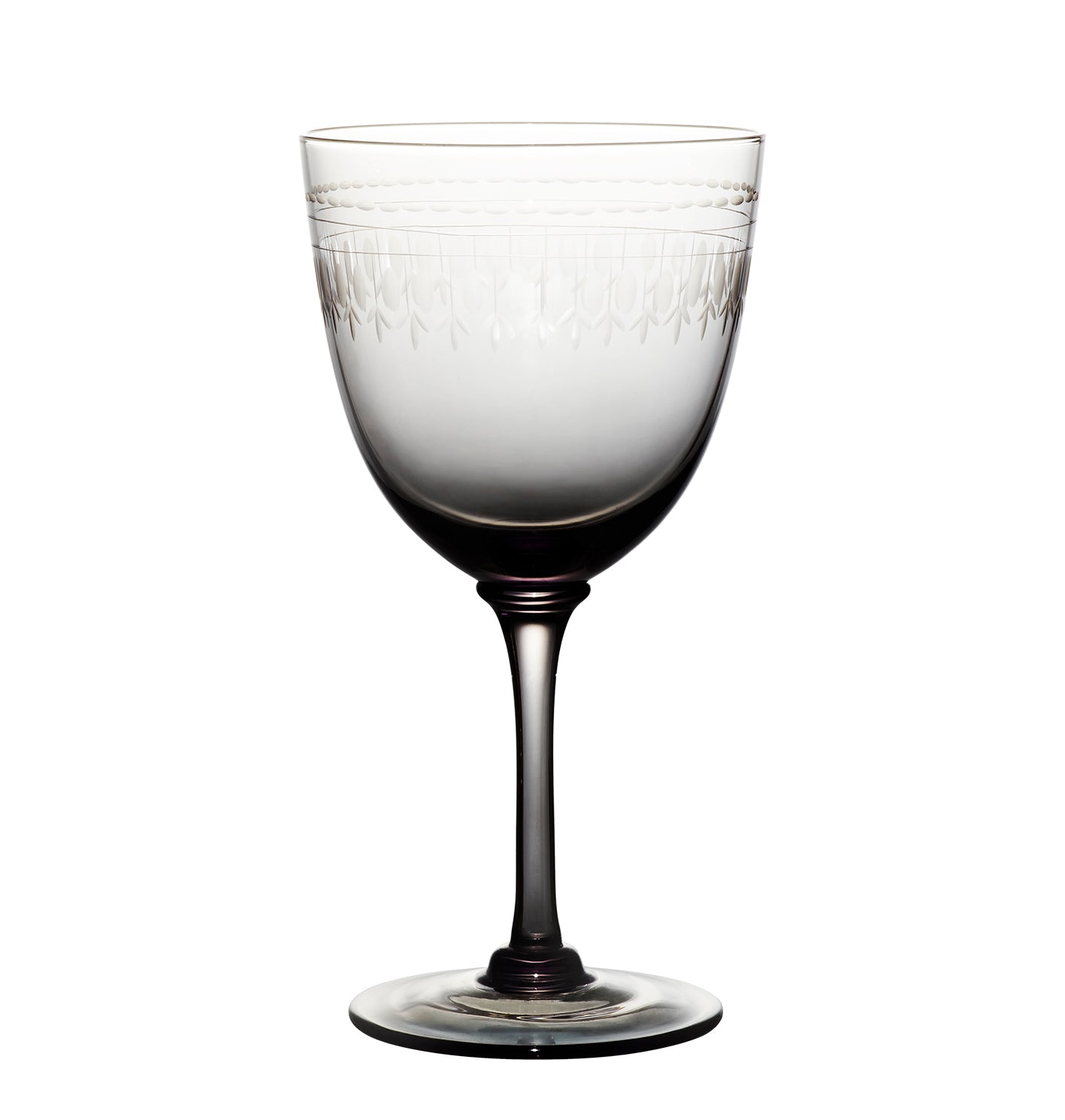 four smoky crystal wine glasses with ovals design