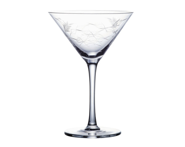 A Pair of Crystal Martini Glasses with Fern Design