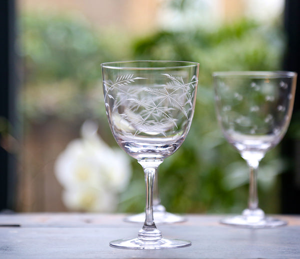 Crystal Wine Glasses with Fern Design