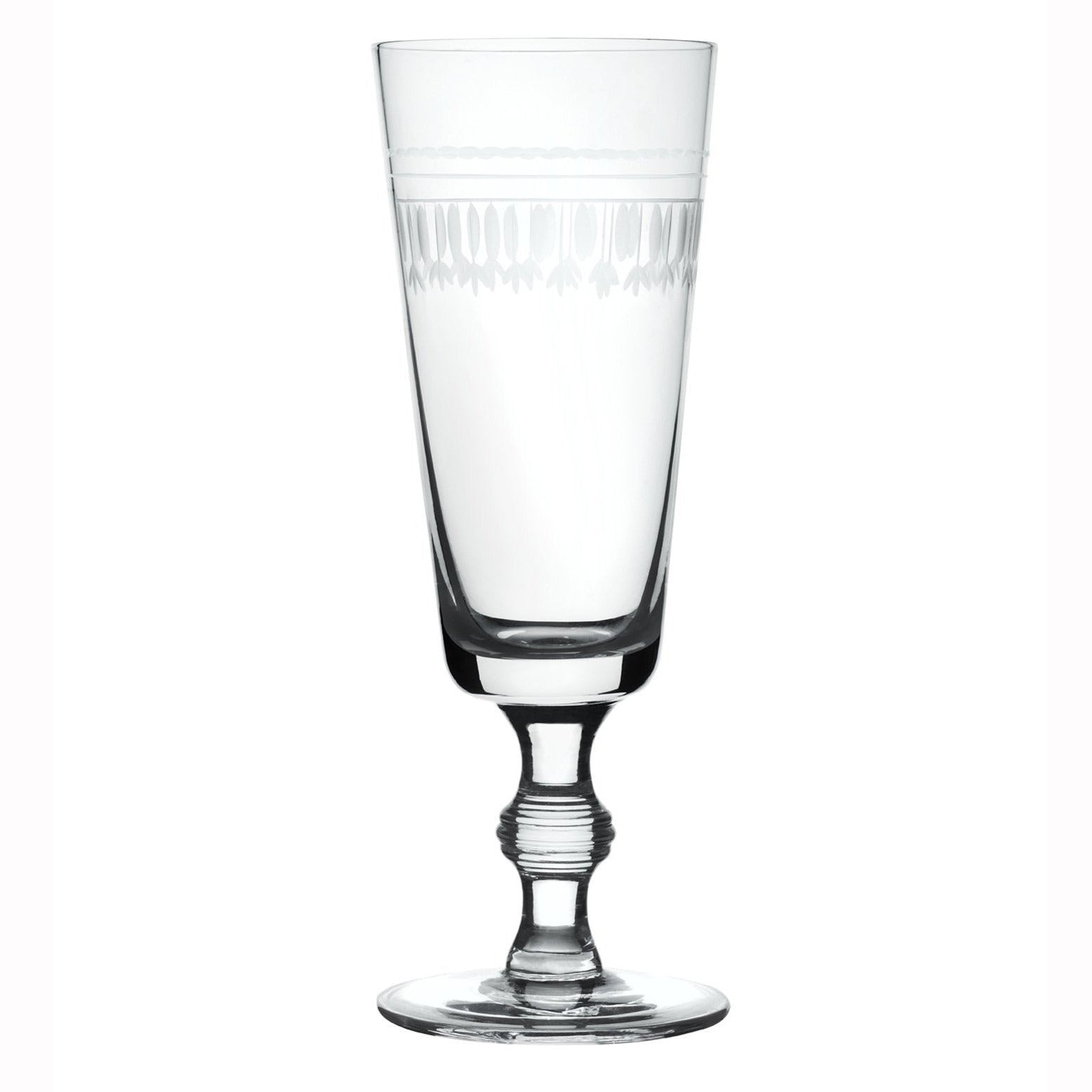 A Set of Four Crystal Champagne Flutes with Ovals Design