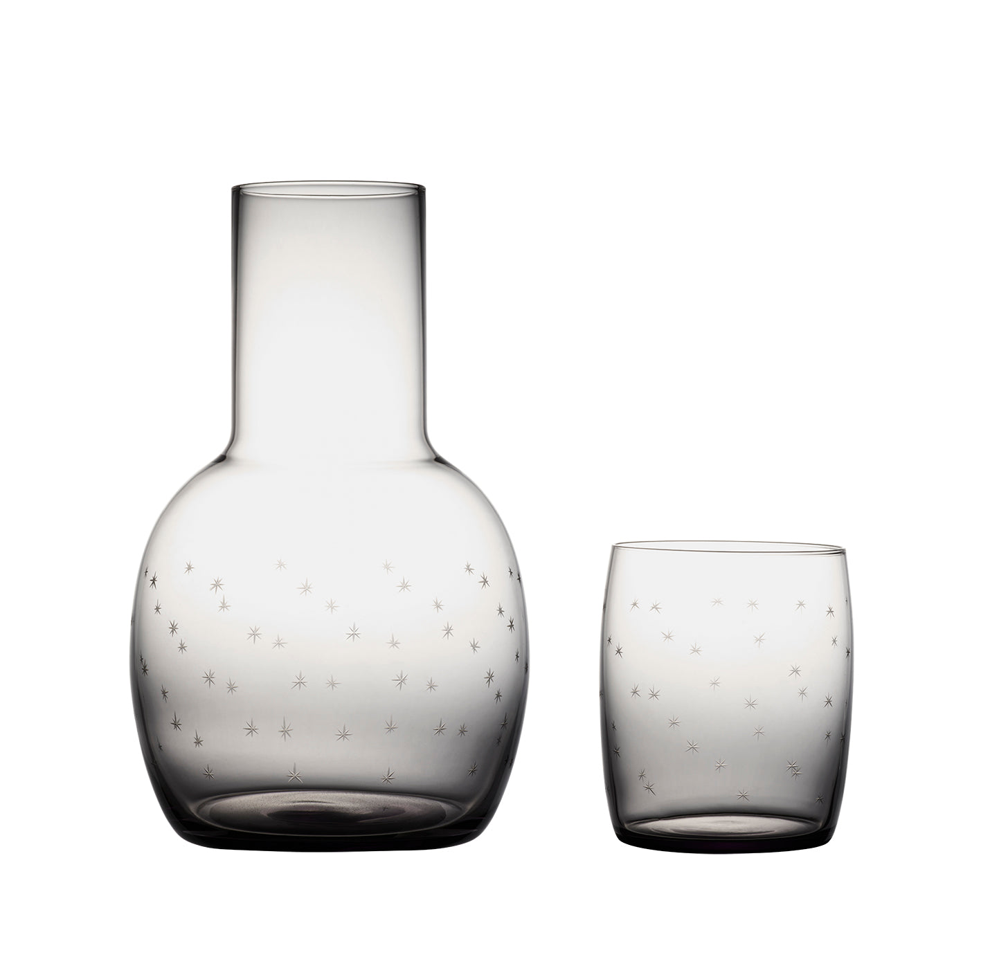 A smoky crystal carafe set with stars design