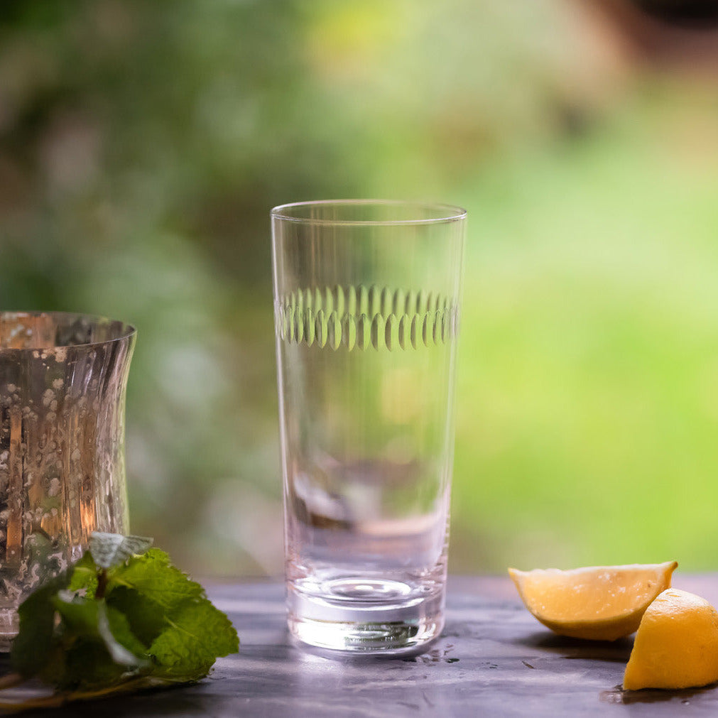 A Set Of Four Crystal Highballs with Spears Design