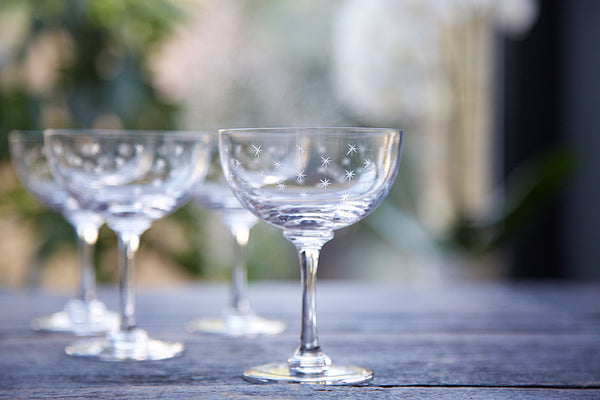 Crystal Champagne Saucers with Stars Design
