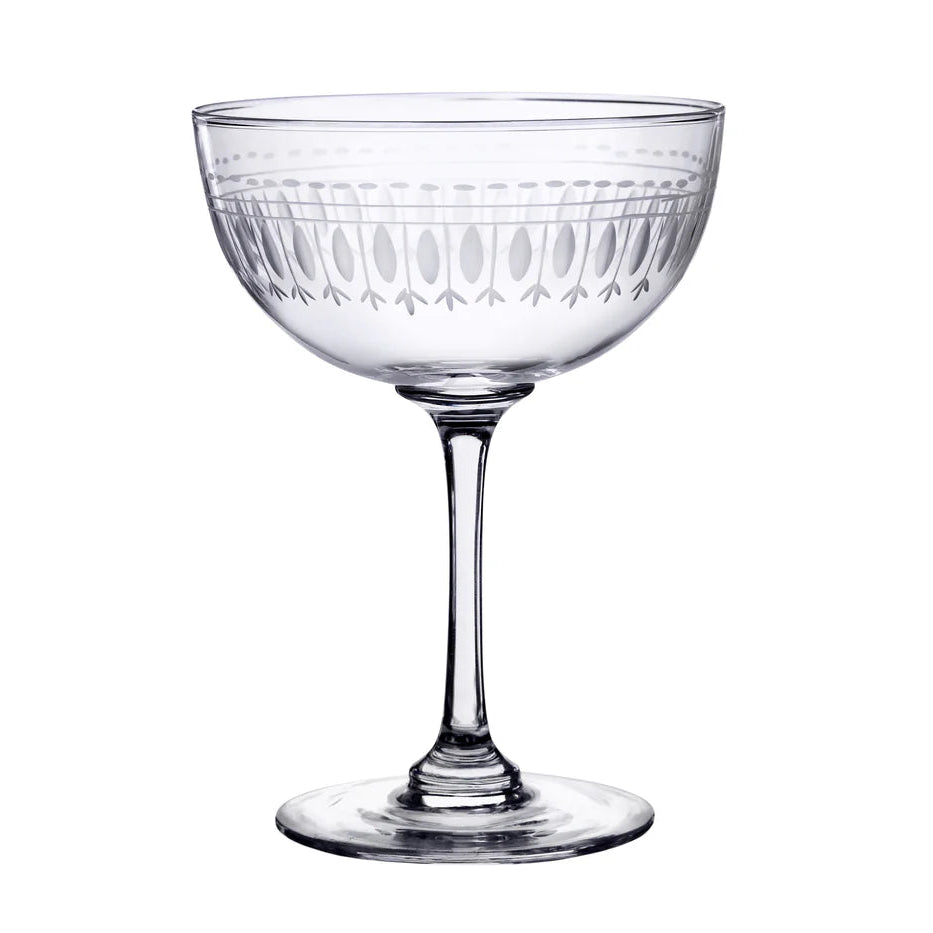 Large Crystal Champagne Saucers with Ovals Design