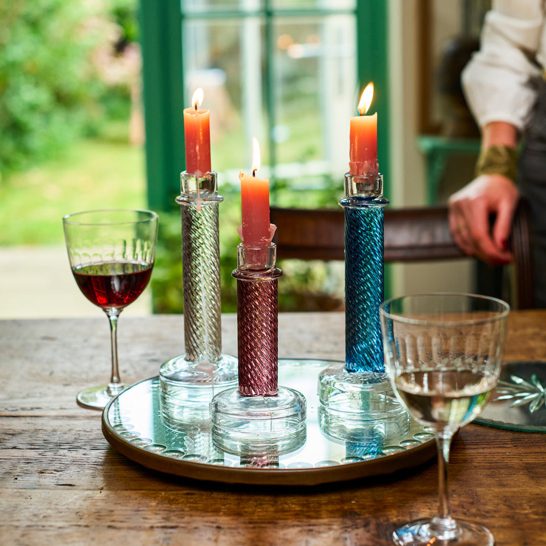A Pink Twisted Doric Candlestick