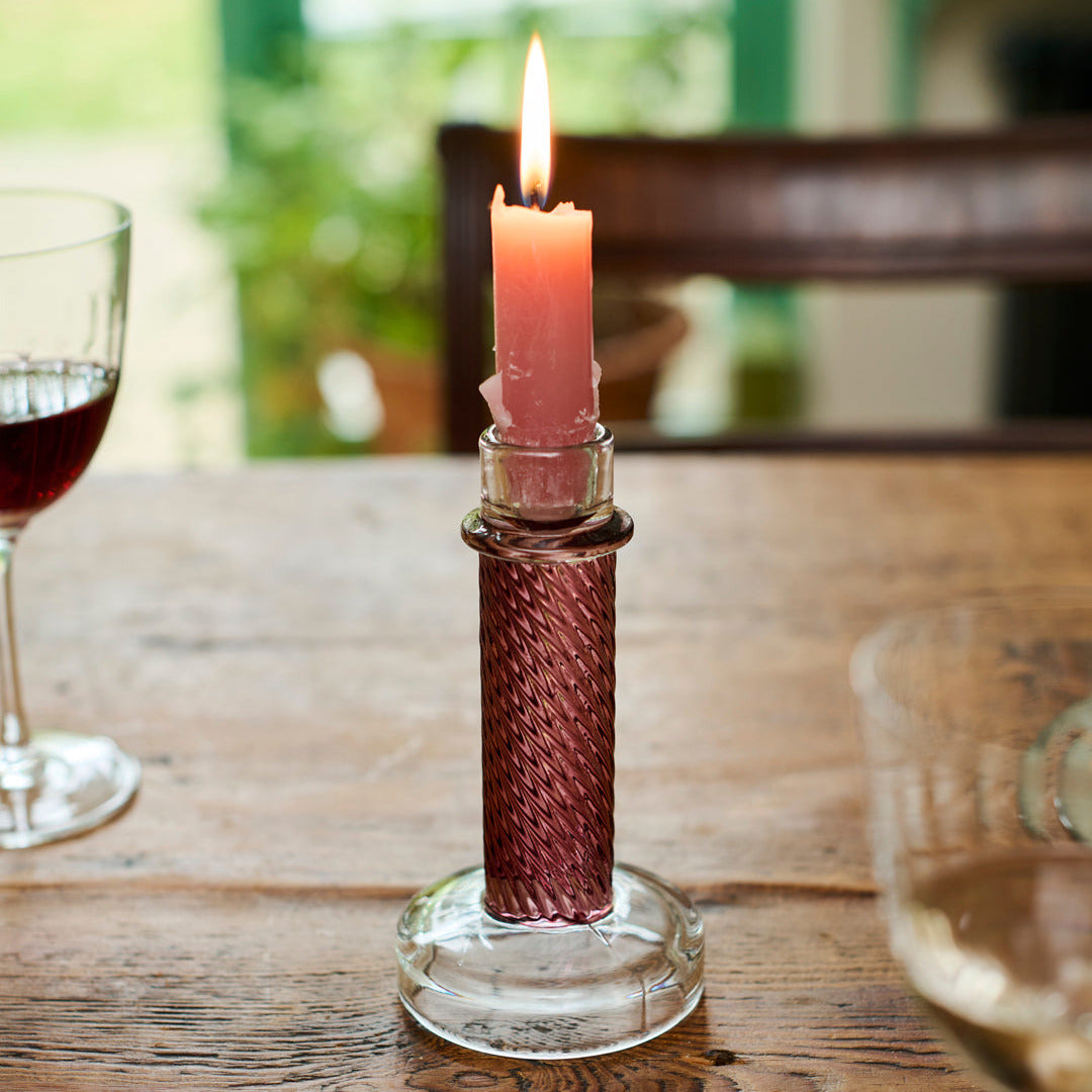 A Pink Twisted Doric Candlestick