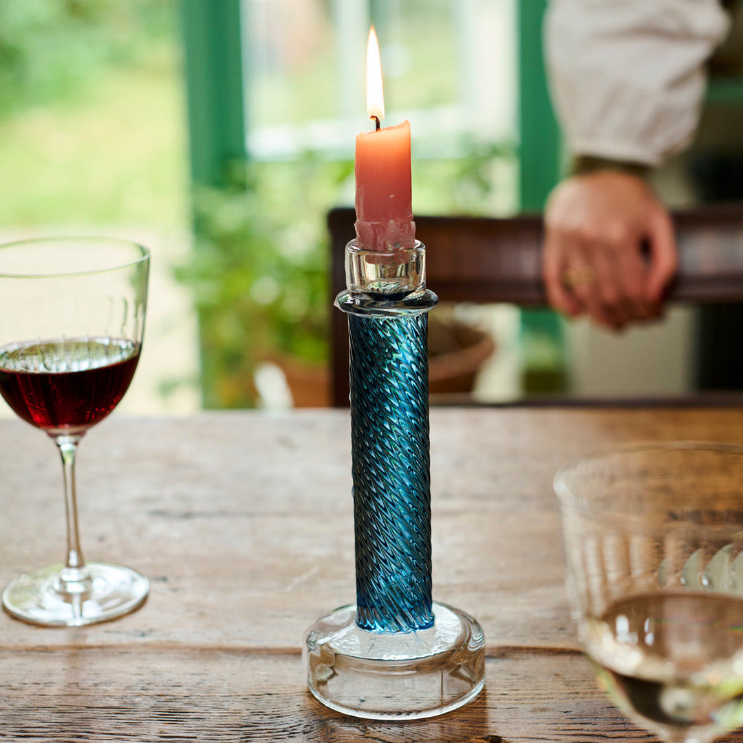A Blue Twisted Doric Candlestick