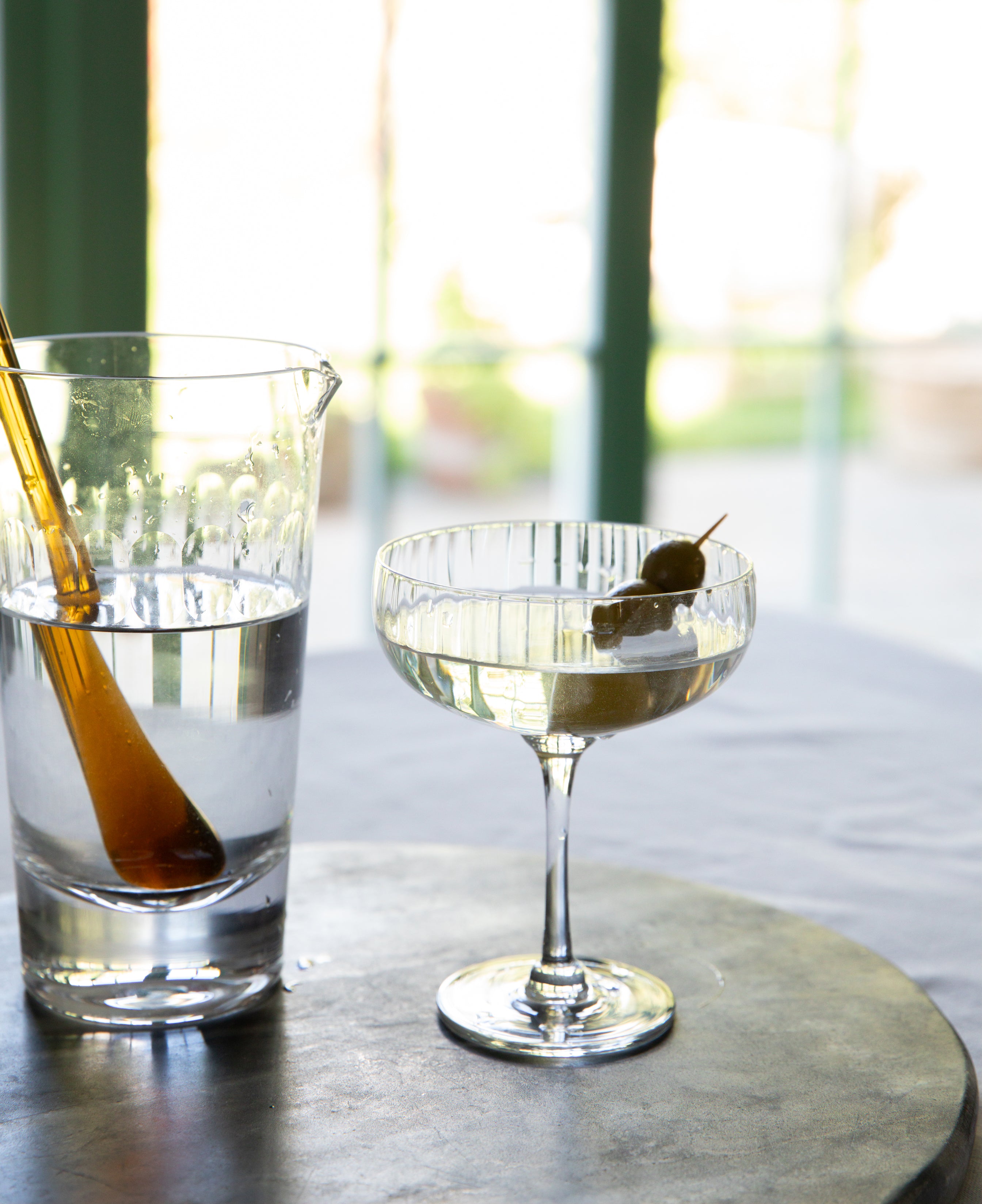 Four Crystal Cocktail Glasses with Ripple Design