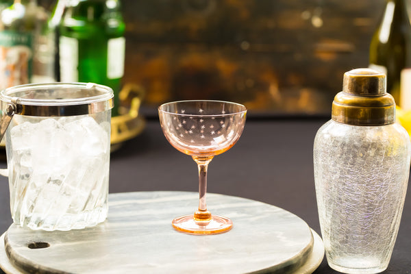 rose crystal champagne saucers with lens design