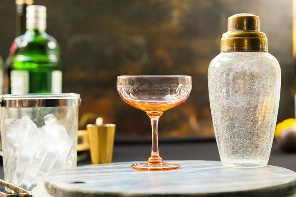 four rose crystal cocktail glasses with lens design