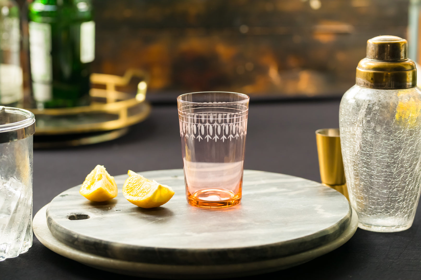 four rose crystal tumblers with ovals design
