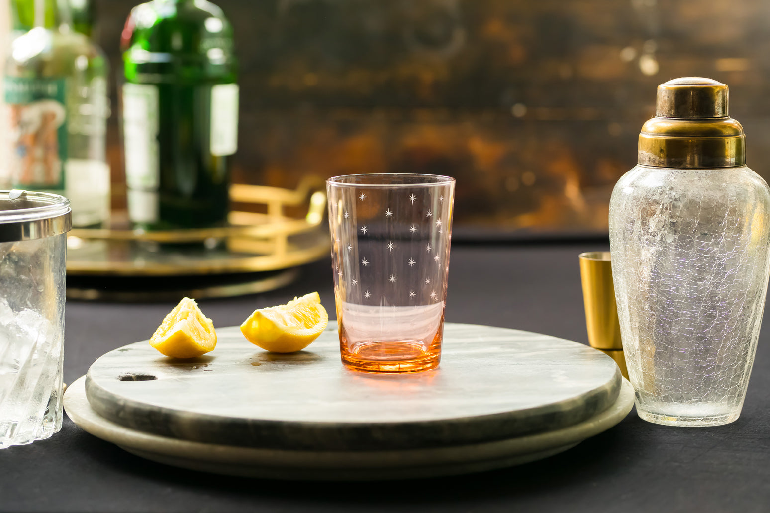 four rose crystal tumblers with stars design