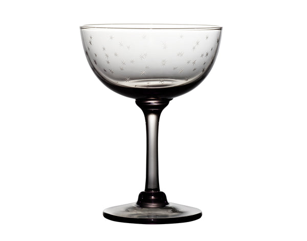 smoky crystal champagne saucers with stars design