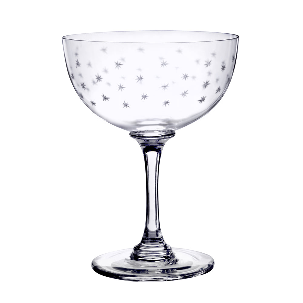 A Pair of Crystal Champagne Saucers with Stars Design