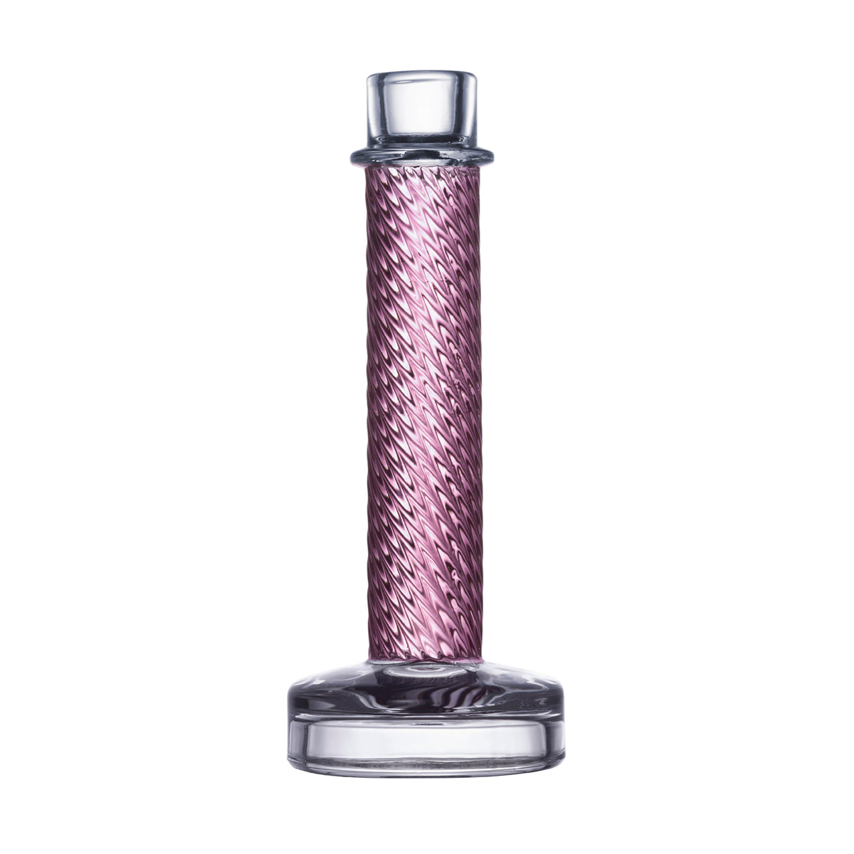 A Tall Pink Twisted Doric Candlestick