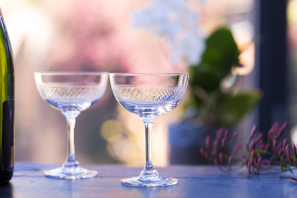 Crystal Champagne Saucers with Bands Design