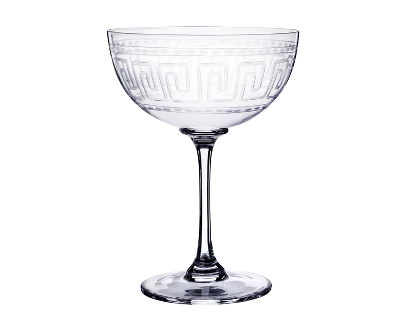 Crystal Champagne Saucers with Greek Key Design