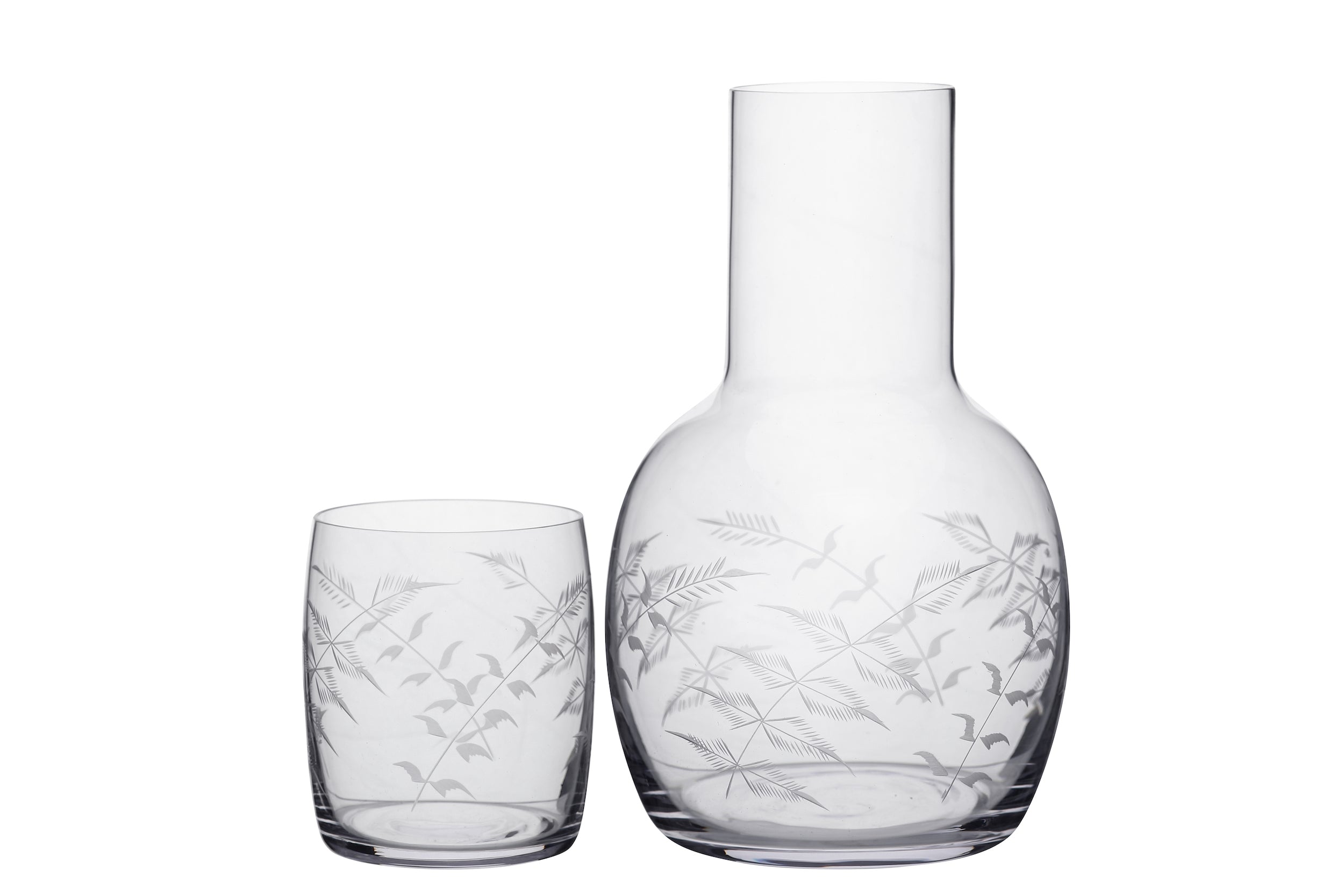 A Crystal Carafe Set with Fern Design