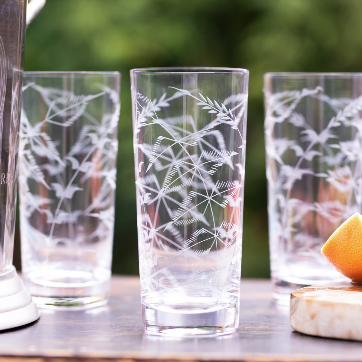 A Set Of Four Crystal Highballs with Fern Design