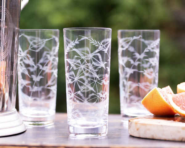 A Set Of Four Crystal Highballs with Fern Design