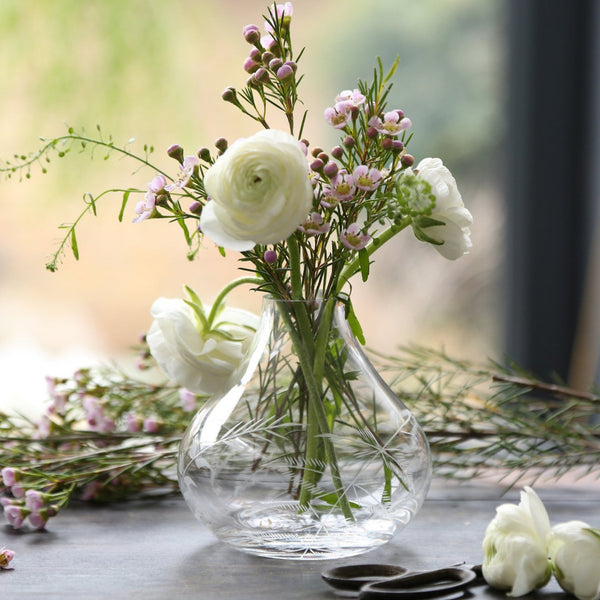 A Small Crystal Vase with Fern Design