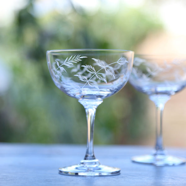 Crystal Champagne Saucers with Fern Design