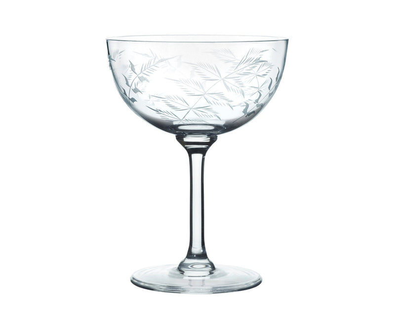Crystal Champagne Saucers with Fern Design, Set of 2