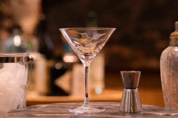 A Pair of Crystal Martini Glasses with Fern Design