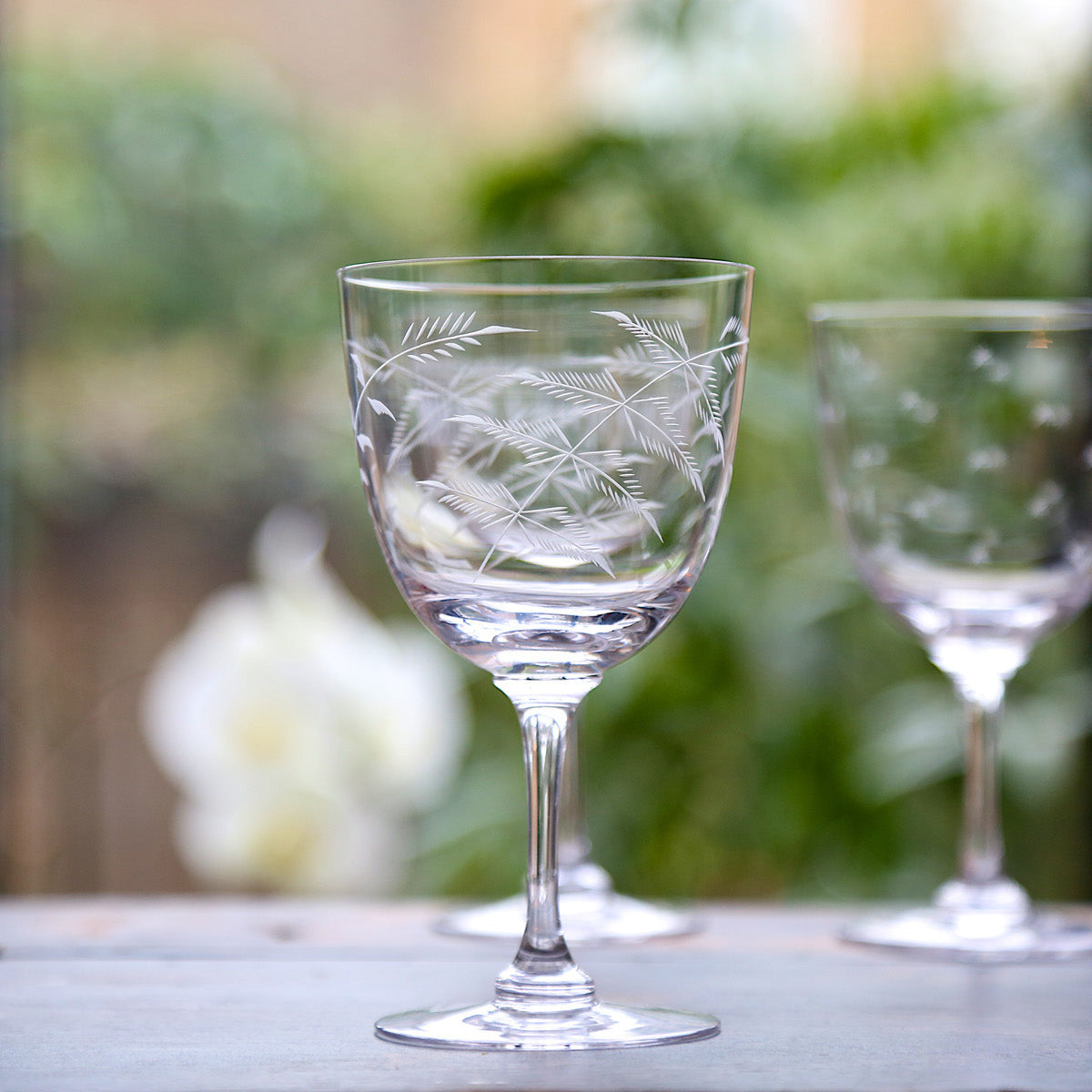 Crystal Wine Glasses with Fern Design
