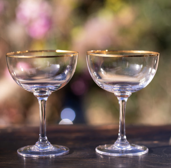 Crystal Champagne Saucers with Gold Rim Design