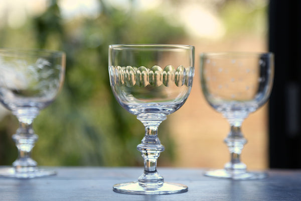 A Set Of Six Crystal Wine Goblets with Lens Design