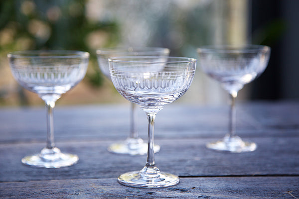 Crystal Champagne Saucers with Ovals Design