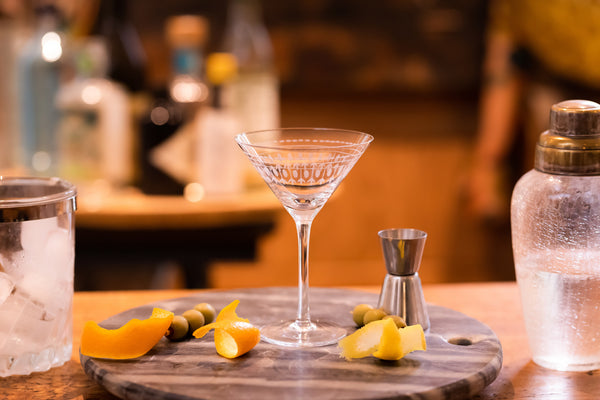 A Pair of Crystal Martini Glasses with Ovals Design