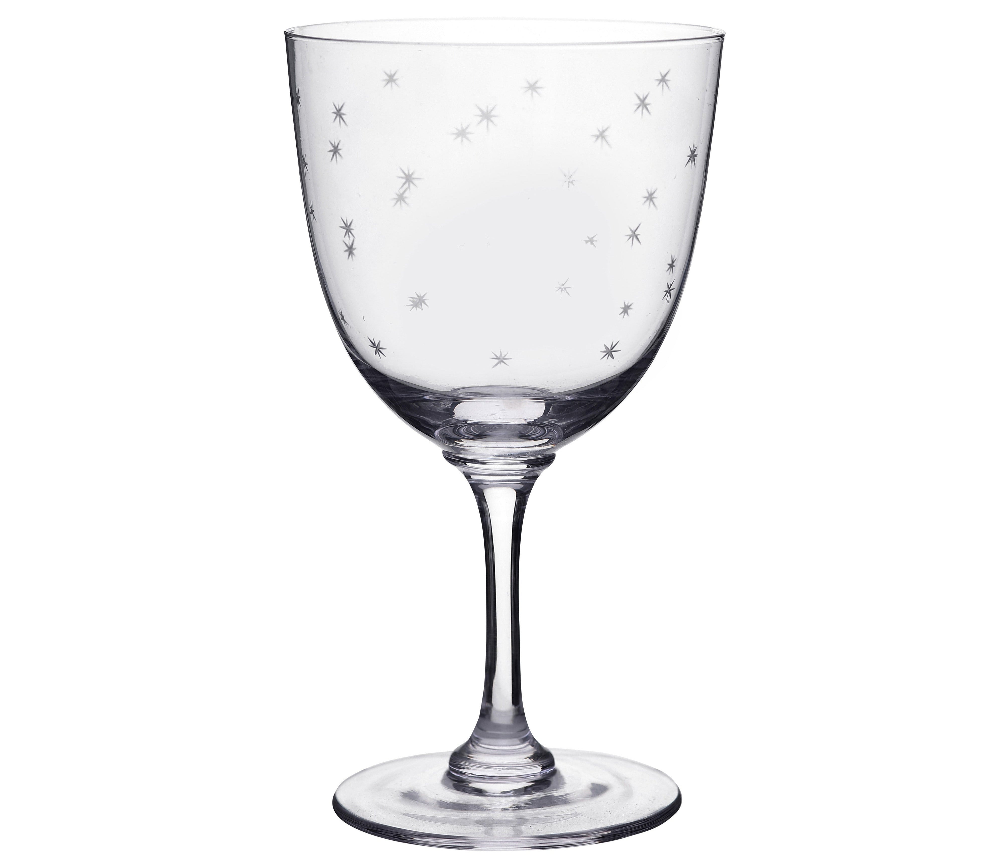 Crystal Wine Glasses with Etched Stars - Set of 6